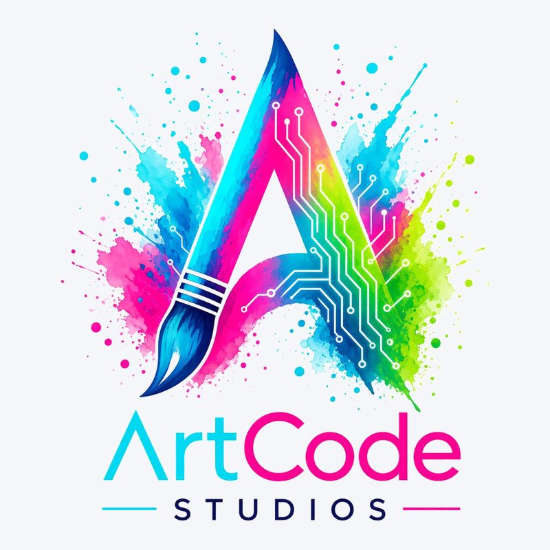 Logotipo de ArtCode Studios: una A formada por un pincel y un circuito